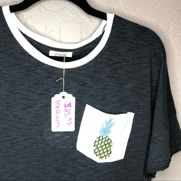 New Umgee Ash Grey Pineapple Pocket Tee - Picture 7 of 8